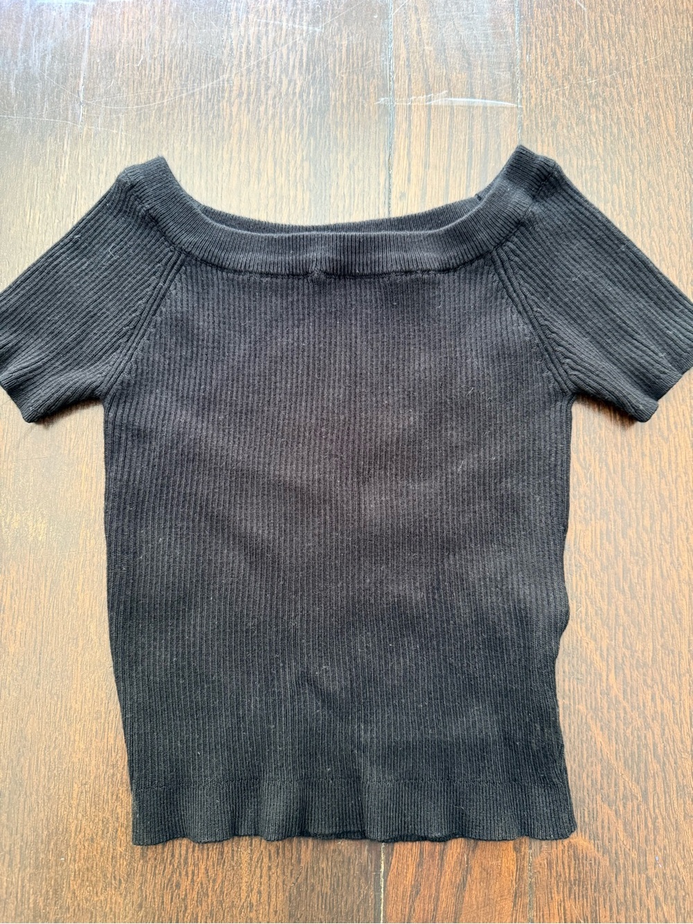 Art Class Black Ribbed Off-the-Shoulder Short-Sleeve Stretchy knit Sweater 7/8